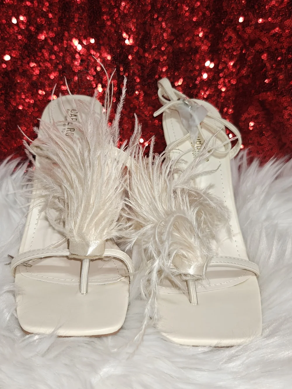 Cape Robbin Ivory Feather Thong Heels